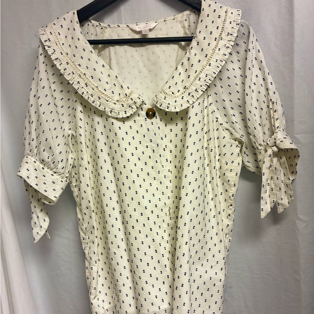 LC Lauren Conrad Ivory Blouse with Navy Dots